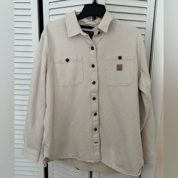 Carhartt Women’s Twill Button Shacket Stone Washed Khaki  Size XL - Picture 2 of 6